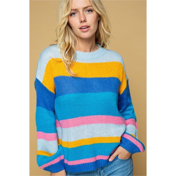 🥰LAST! Blue Multi Color Stripe Super Soft Sweater - Picture 6 of 10